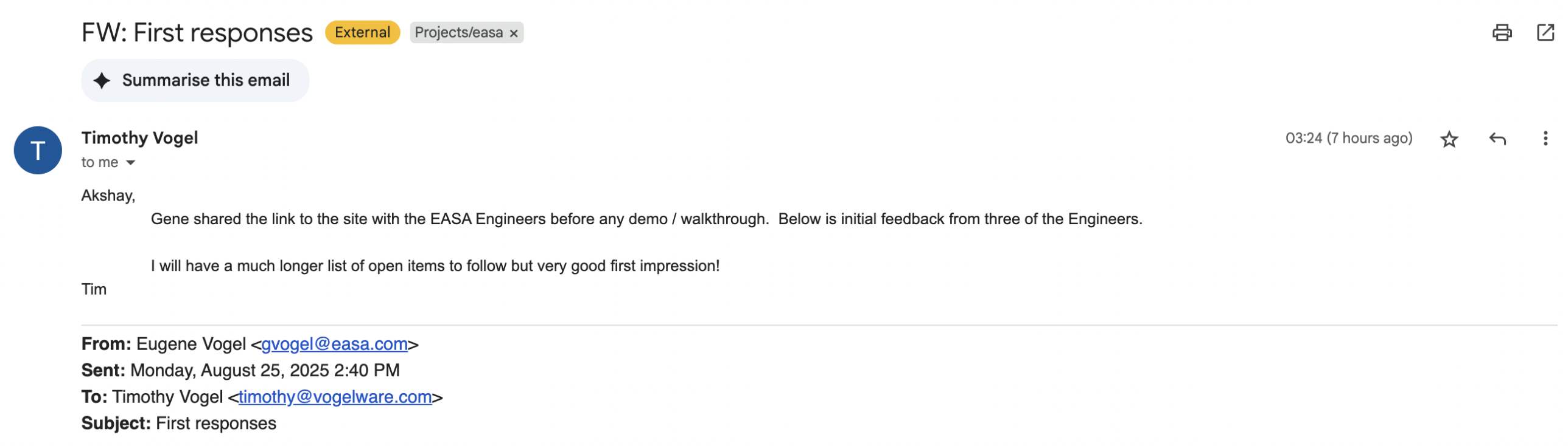 Client testimonial
